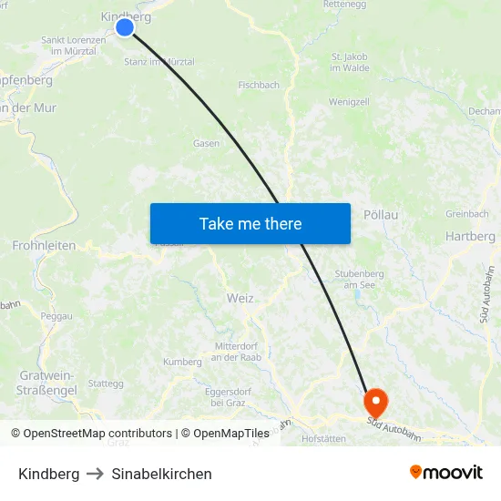 Kindberg to Sinabelkirchen map