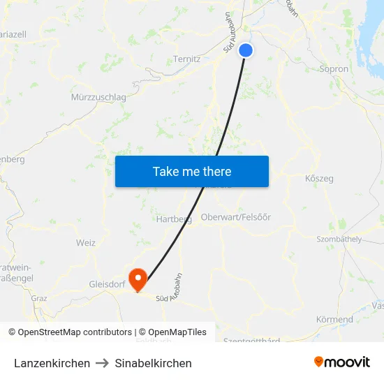 Lanzenkirchen to Sinabelkirchen map