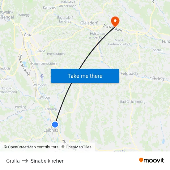 Gralla to Sinabelkirchen map