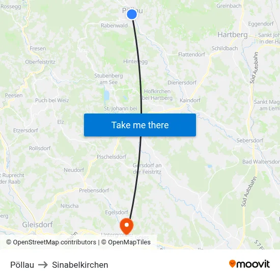 Pöllau to Sinabelkirchen map