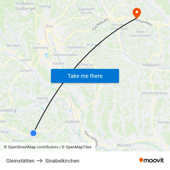 Gleinstätten to Sinabelkirchen map