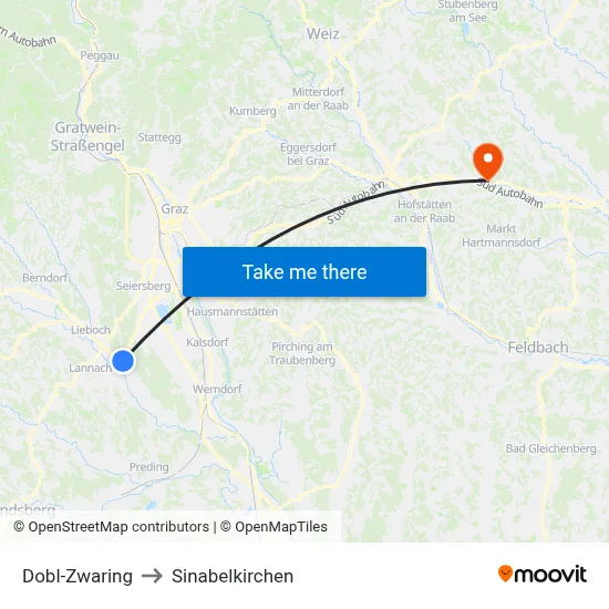 Dobl-Zwaring to Sinabelkirchen map