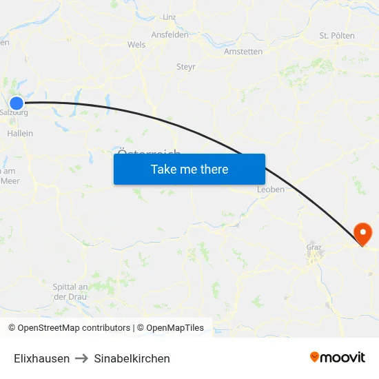 Elixhausen to Sinabelkirchen map