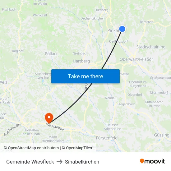 Gemeinde Wiesfleck to Sinabelkirchen map