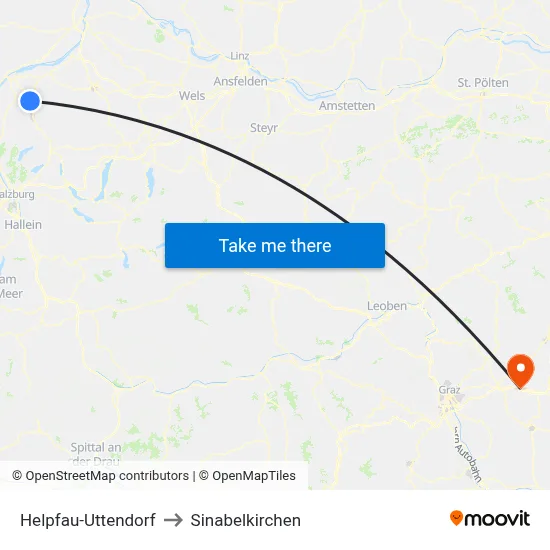 Helpfau-Uttendorf to Sinabelkirchen map