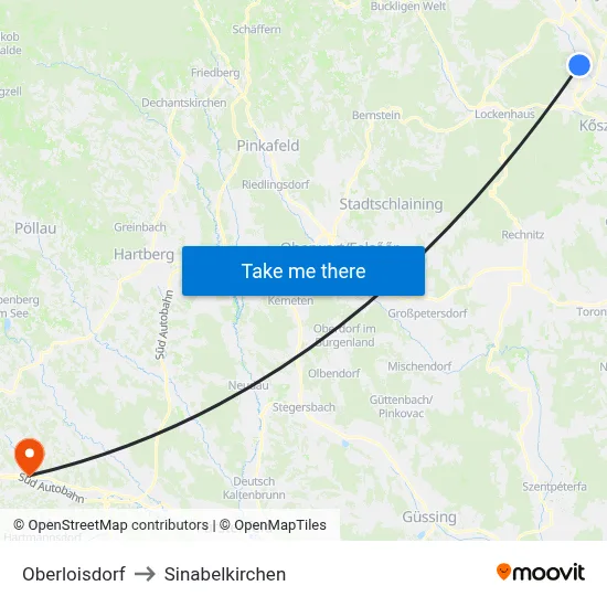 Oberloisdorf to Sinabelkirchen map