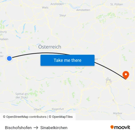 Bischofshofen to Sinabelkirchen map