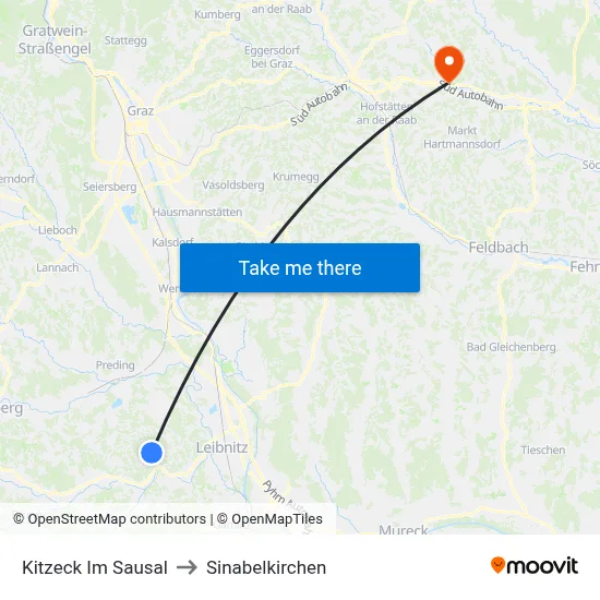 Kitzeck Im Sausal to Sinabelkirchen map