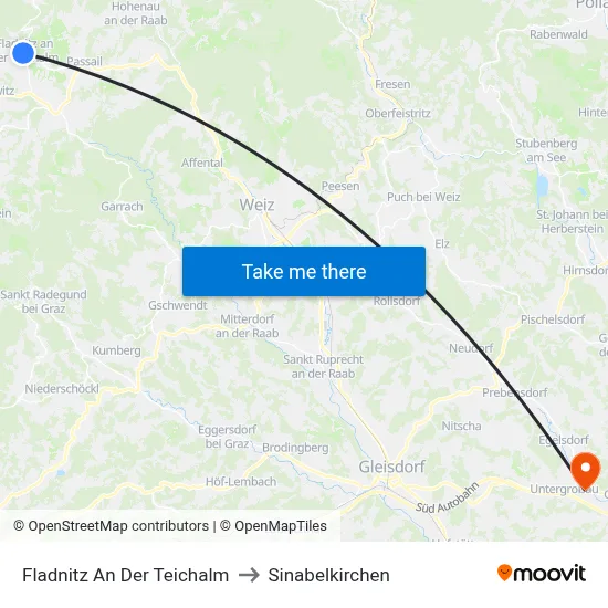 Fladnitz An Der Teichalm to Sinabelkirchen map