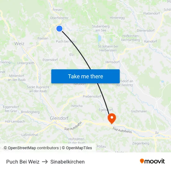 Puch Bei Weiz to Sinabelkirchen map