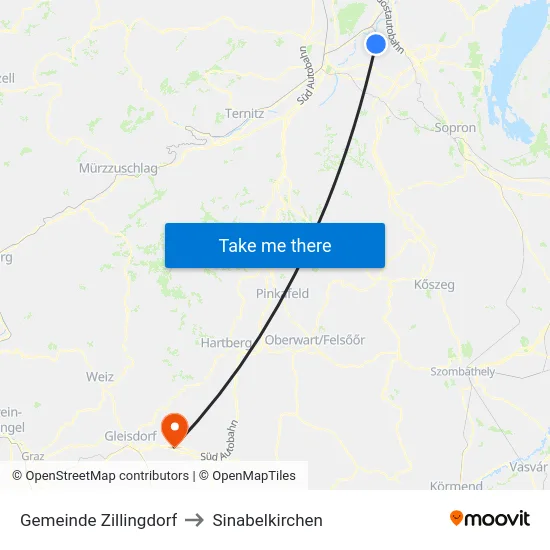 Gemeinde Zillingdorf to Sinabelkirchen map