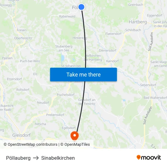 Pöllauberg to Sinabelkirchen map