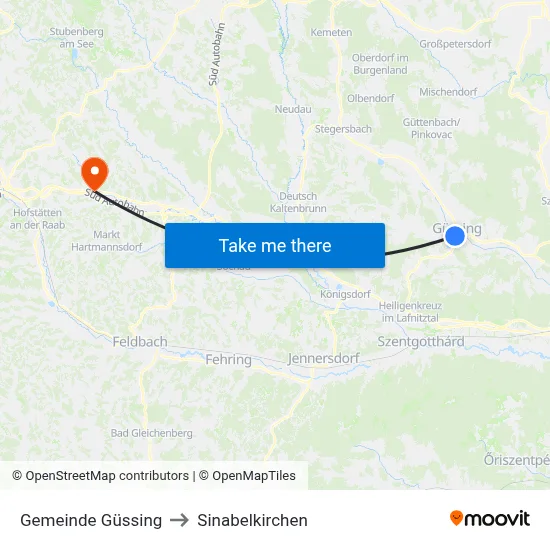 Gemeinde Güssing to Sinabelkirchen map