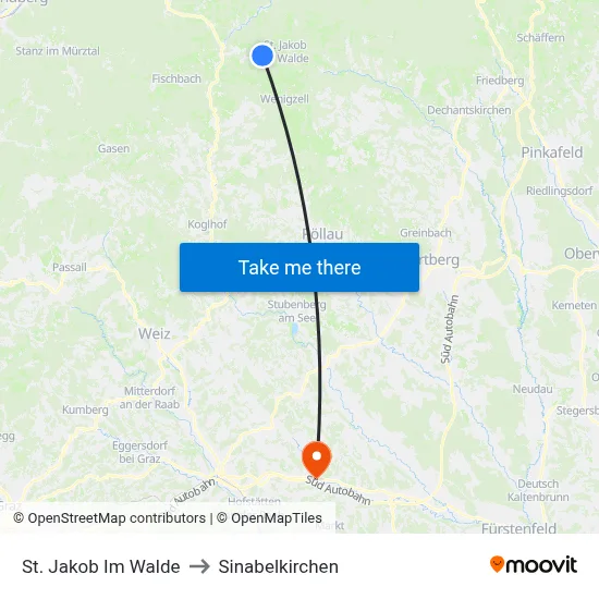 St. Jakob Im Walde to Sinabelkirchen map