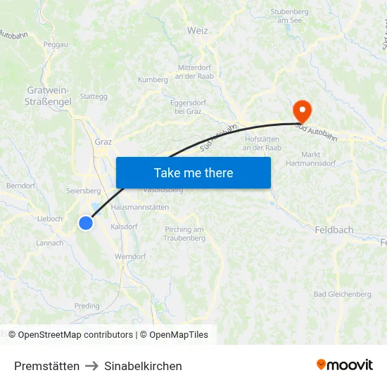 Premstätten to Sinabelkirchen map