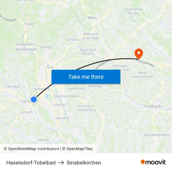 Haselsdorf-Tobelbad to Sinabelkirchen map