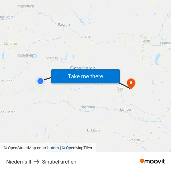 Niedernsill to Sinabelkirchen map