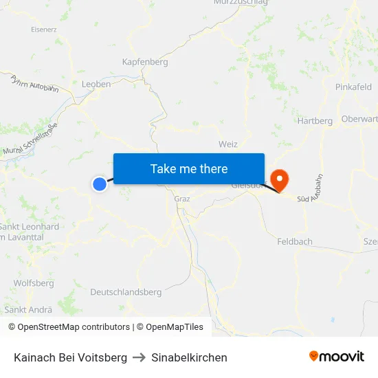 Kainach Bei Voitsberg to Sinabelkirchen map