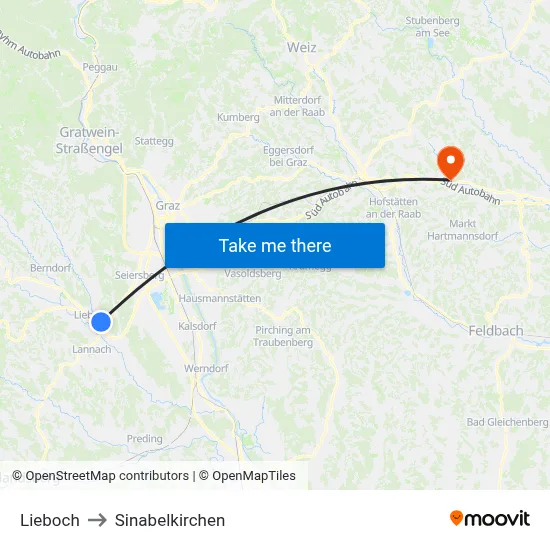 Lieboch to Sinabelkirchen map