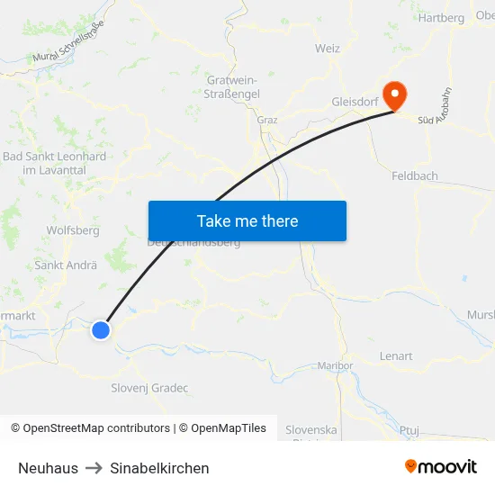 Neuhaus to Sinabelkirchen map