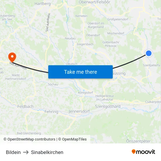 Bildein to Sinabelkirchen map