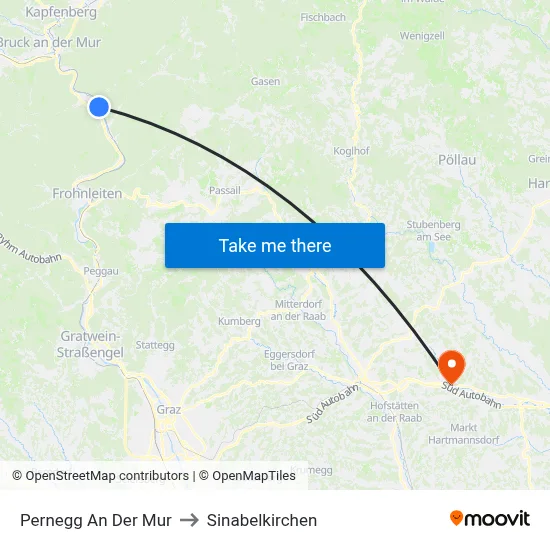 Pernegg An Der Mur to Sinabelkirchen map