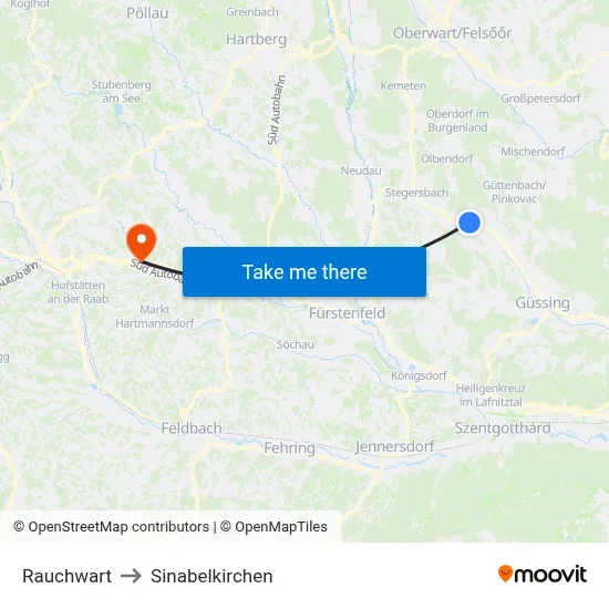 Rauchwart to Sinabelkirchen map