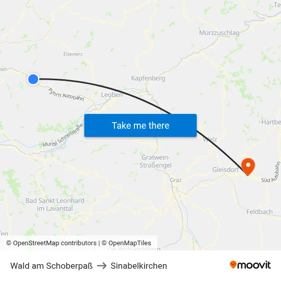 Wald am Schoberpaß to Sinabelkirchen map