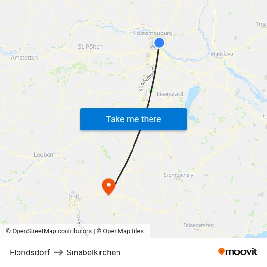 Floridsdorf to Sinabelkirchen map