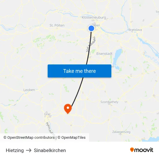 Hietzing to Sinabelkirchen map