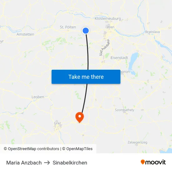 Maria Anzbach to Sinabelkirchen map