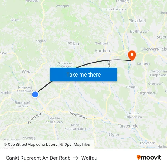 Sankt Ruprecht An Der Raab to Wolfau map