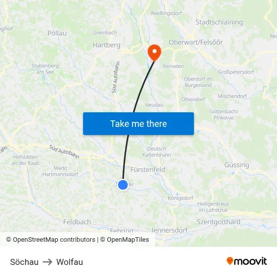 Söchau to Wolfau map