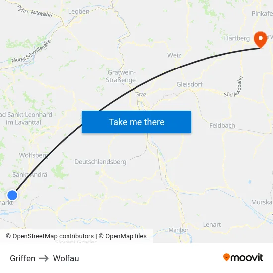 Griffen to Wolfau map