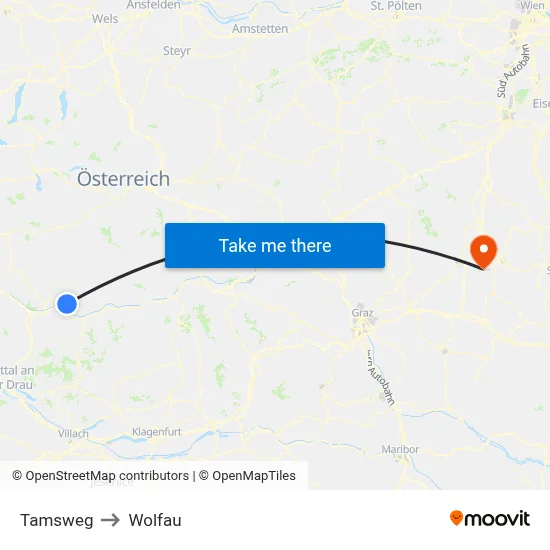 Tamsweg to Wolfau map