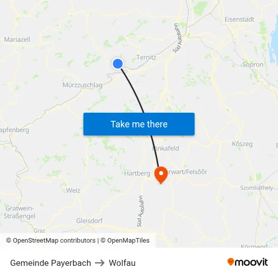 Gemeinde Payerbach to Wolfau map