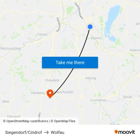 Siegendorf/Cindrof to Wolfau map