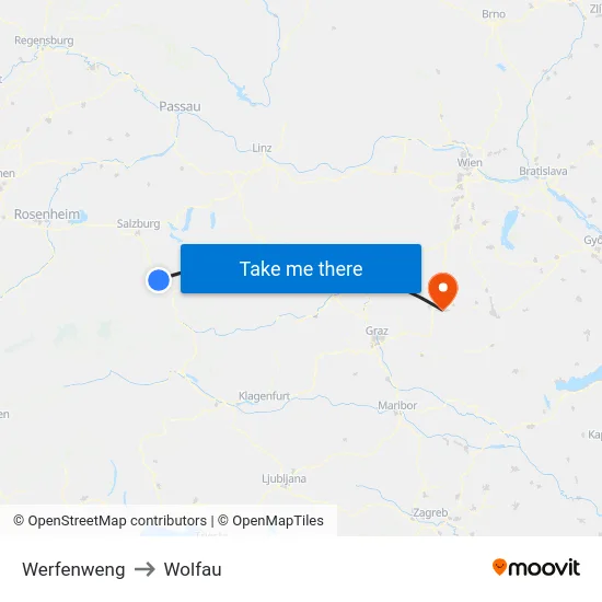 Werfenweng to Wolfau map
