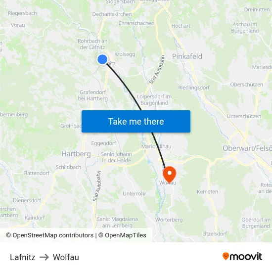 Lafnitz to Wolfau map