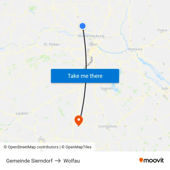 Gemeinde Sierndorf to Wolfau map