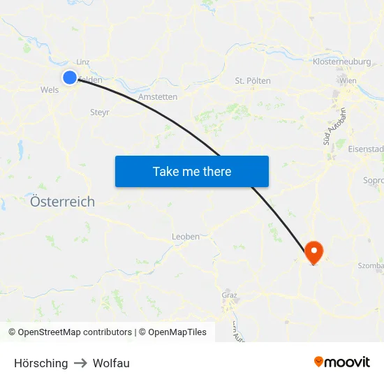 Hörsching to Wolfau map