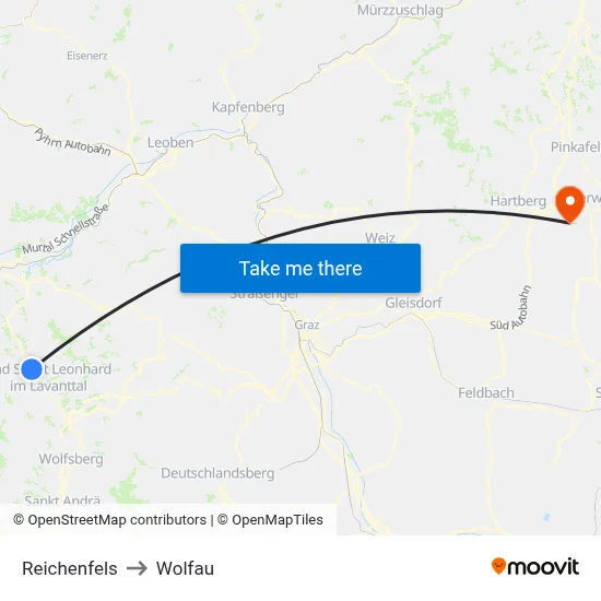 Reichenfels to Wolfau map