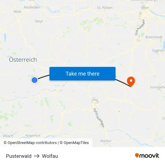 Pusterwald to Wolfau map