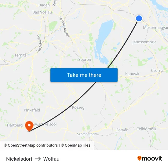 Nickelsdorf to Wolfau map