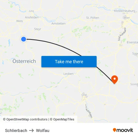 Schlierbach to Wolfau map