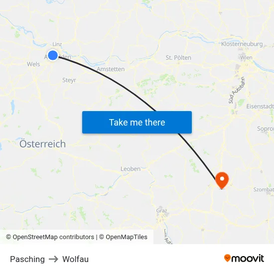 Pasching to Wolfau map