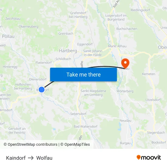 Kaindorf to Wolfau map