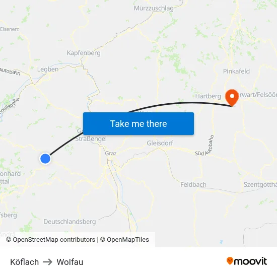 Köflach to Wolfau map