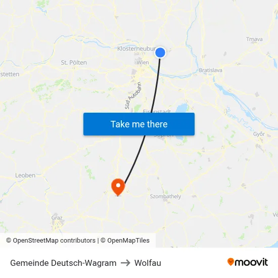 Gemeinde Deutsch-Wagram to Wolfau map