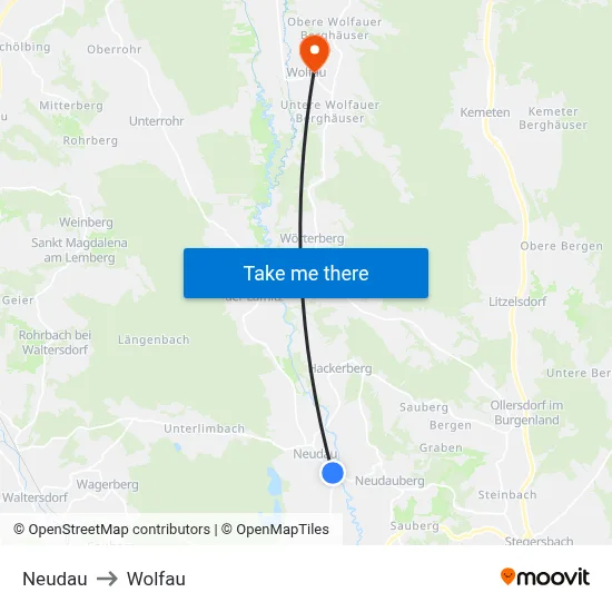 Neudau to Wolfau map